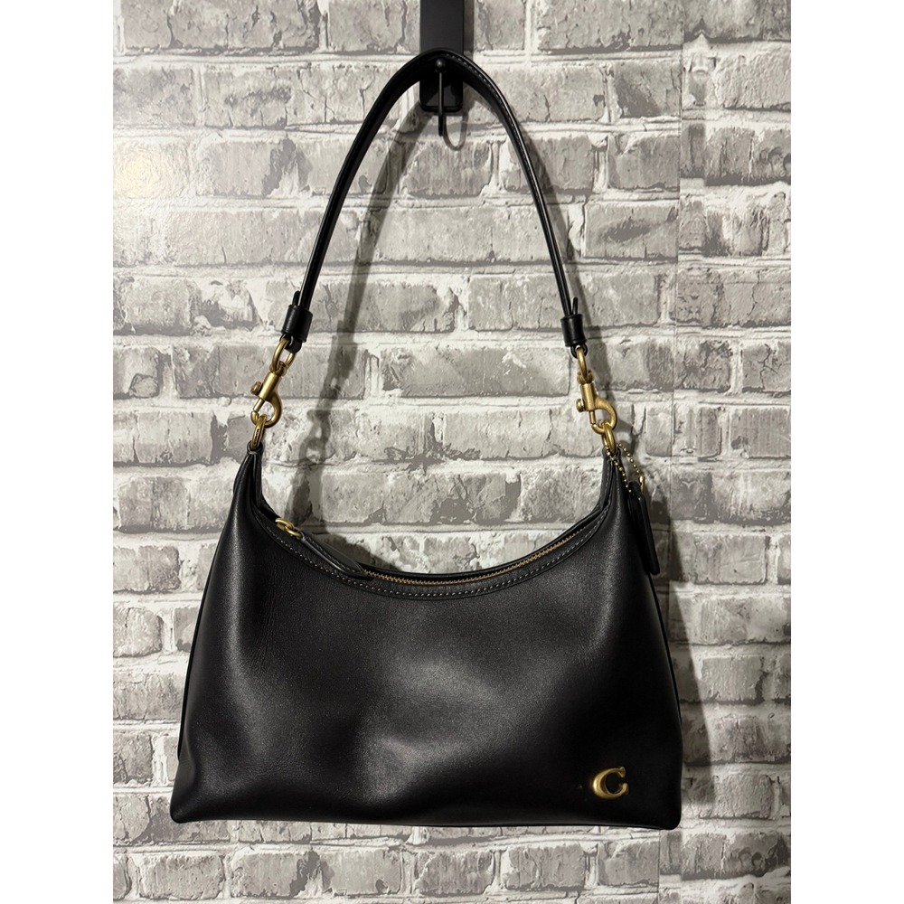 Coach Juliet Shoulder Bag Black Glovetanned Leather Brass Hardware C4823